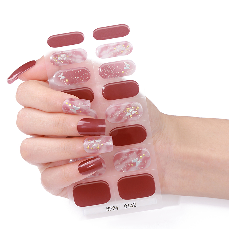 Full Cover Adhesive - 16 Tipps glitzernde, halbgehärtete Gel-Nagelstreifen, glänzender