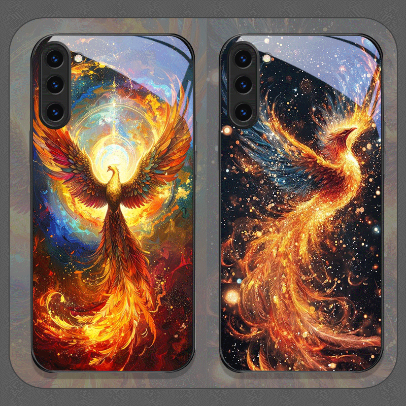 Samsung Galaxy S25 - Ästhetische Phoenix Feuer Feder Muster gehärtetes