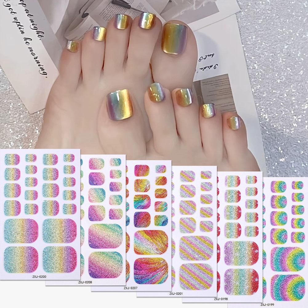 Full Cover Adhesive - Regenbogen-Glitzer Selbstklebende Gel-Aufkleber für Zehennägel Wasserfeste